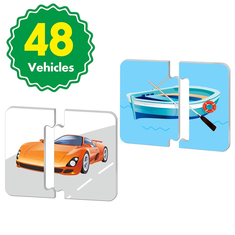 SpriteGru 48 Vehicle Matching Puzzles with Error-Correction Mechanism Pre-Primer in 2 Pieces, Perfect for Preschool Learning (24 Blocks Double Sided) - Image 5
